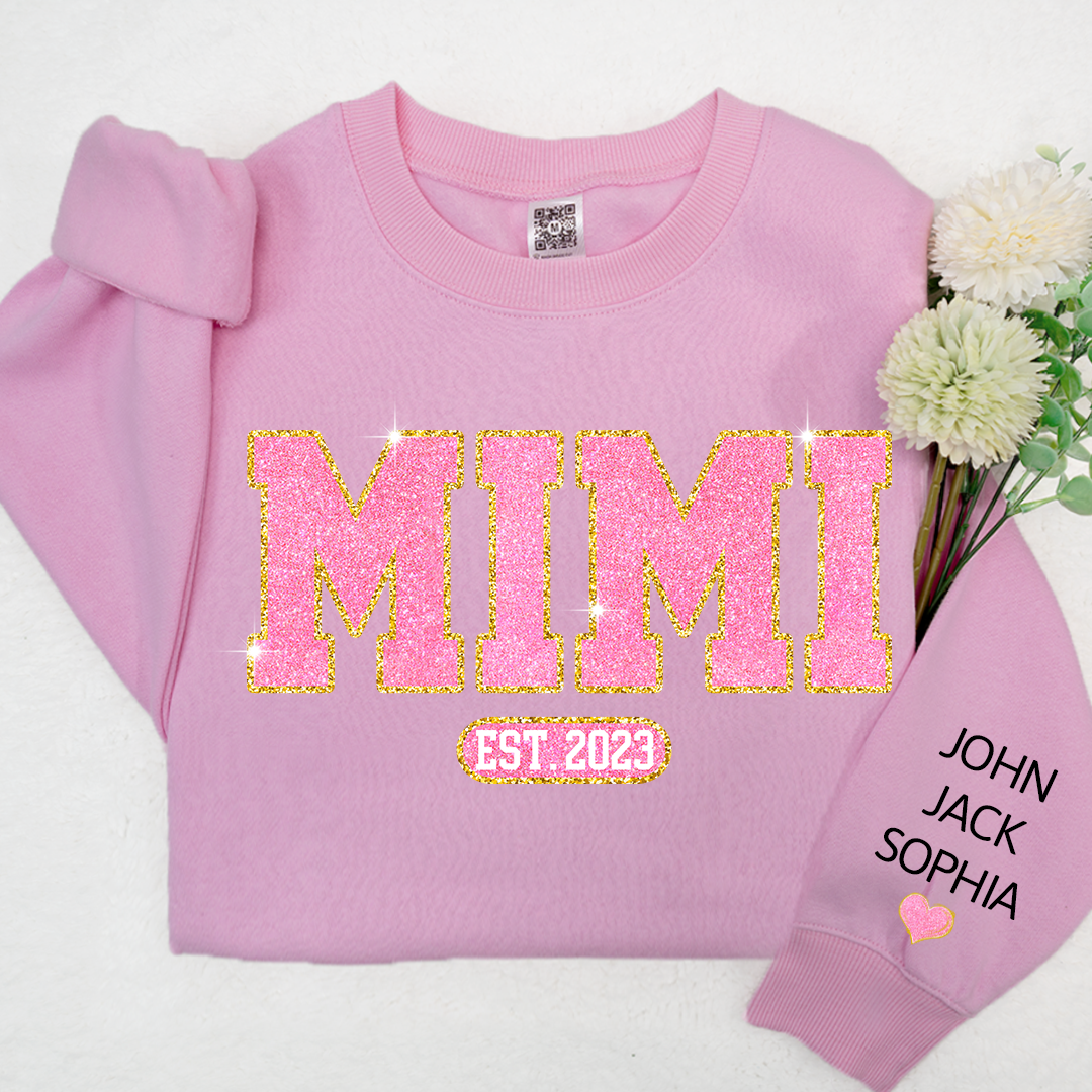 Glitter Pink Custom Name Mimi Nana Grandma Est And Kids Sweatshirt, Mother's Day Valentine Sweatshirt SO1112