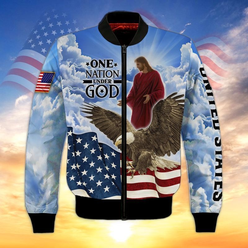 Jesus And Eagle One Nation Under God 3D Full Print Hoodie, 4Th July Independence Day 3D Tee Shirt, Patriotic 3D Bomber TO0211