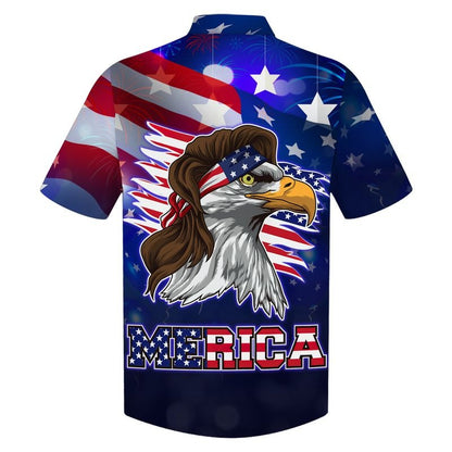 Tendpins Blue Merican Hawaiian Shirt With Eagle, Independence Day Hawaii Aloha Beach Shirt For Father HO5029