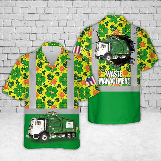 Waste Management Garbage Truck Patrick'Day Hawaiian Shirt, Hawaiian Shirt for Men Dad PO0046