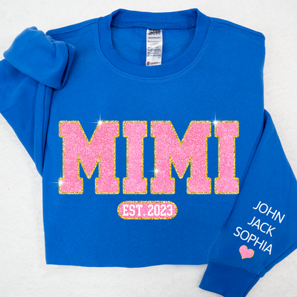 Glitter Pink Custom Name Mimi Nana Grandma Est And Kids Sweatshirt, Mother's Day Valentine Sweatshirt SO1112