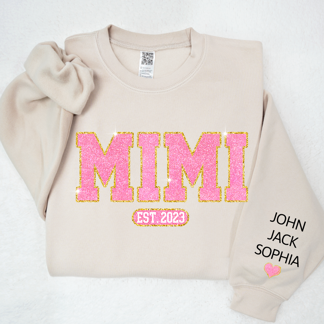 Glitter Pink Custom Name Mimi Nana Grandma Est And Kids Sweatshirt, Mother's Day Valentine Sweatshirt SO1112