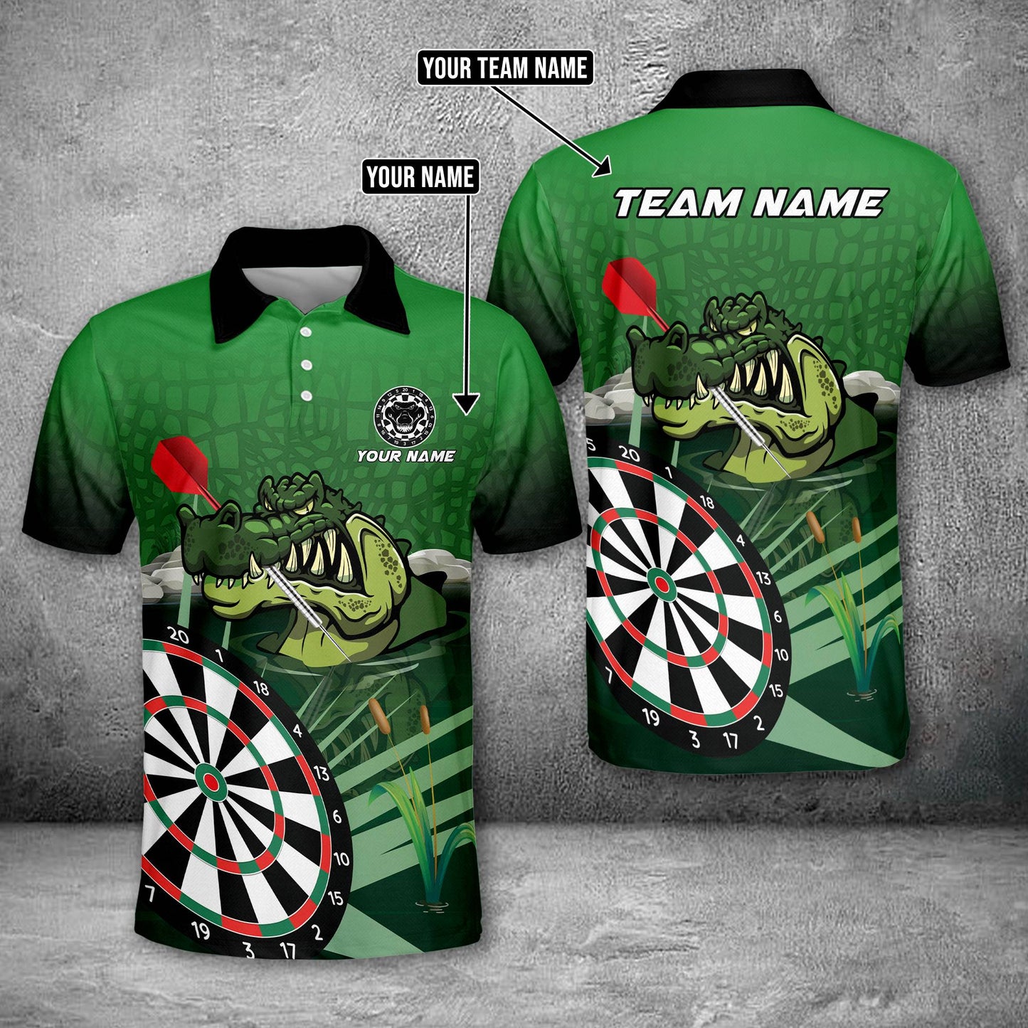 Tendpins Swamp Crocodile Darts Board Green Personalized Name, Team Name 3D Shirt DMA0003