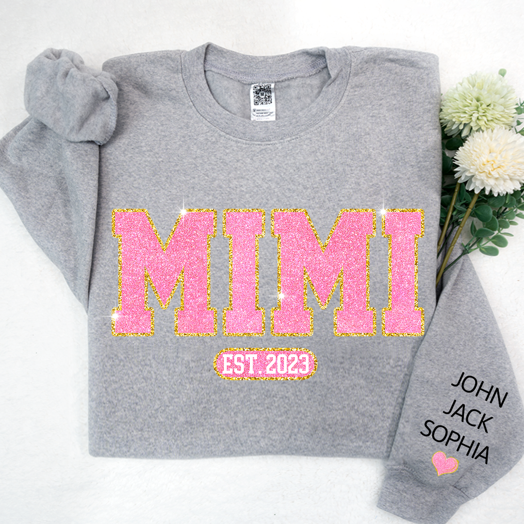 Glitter Pink Custom Name Mimi Nana Grandma Est And Kids Sweatshirt, Mother's Day Valentine Sweatshirt SO1112