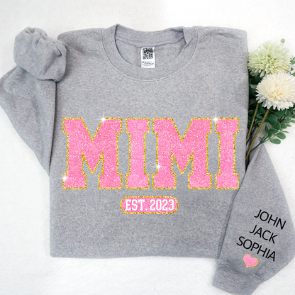 Glitter Pink Custom Name Mimi Nana Grandma Est And Kids Sweatshirt, Mother's Day Valentine Sweatshirt SO1112