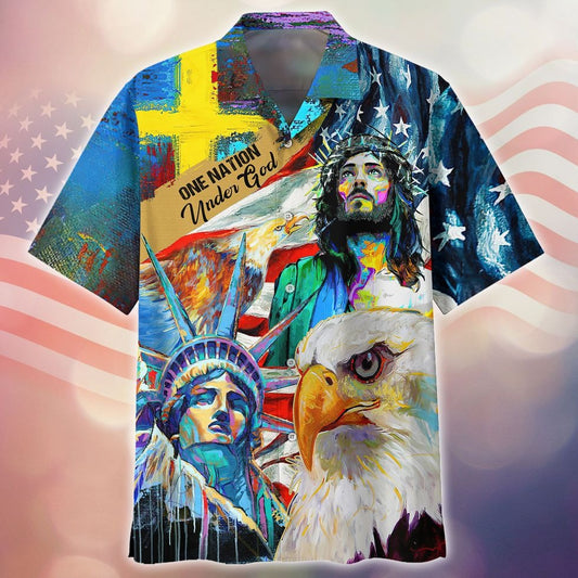 One Nation Under God 3D All Over Printed Hawaiian Shirt For Independence's Day, Patriotic Gift For Him HO5037