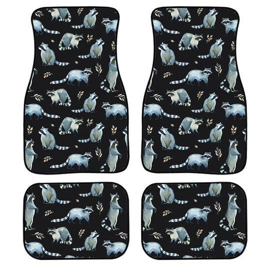 Watercolor Raccoon Pattern Print Front And Back Car Floor Mats, Front Car Mat SO0284