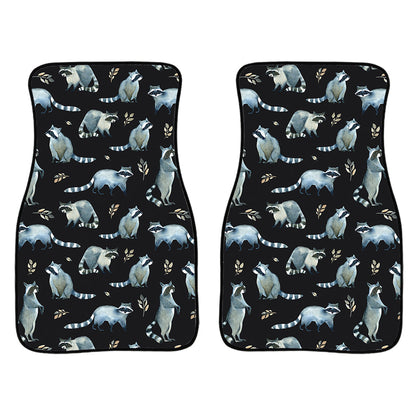 Watercolor Raccoon Pattern Print Front And Back Car Floor Mats, Front Car Mat SO0284