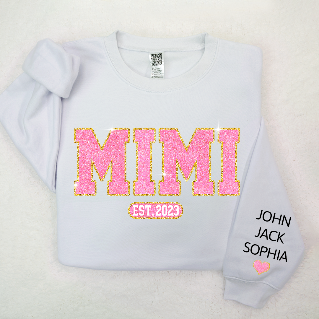 Glitter Pink Custom Name Mimi Nana Grandma Est And Kids Sweatshirt, Mother's Day Valentine Sweatshirt SO1112