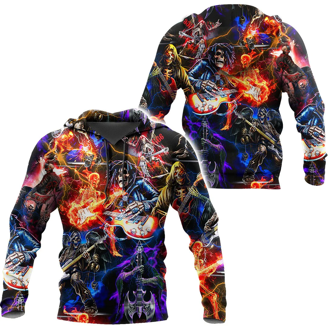 3D All Over Print Rock Skulls Hoodie, Colorfull Music Skull On Hoodies SO0476