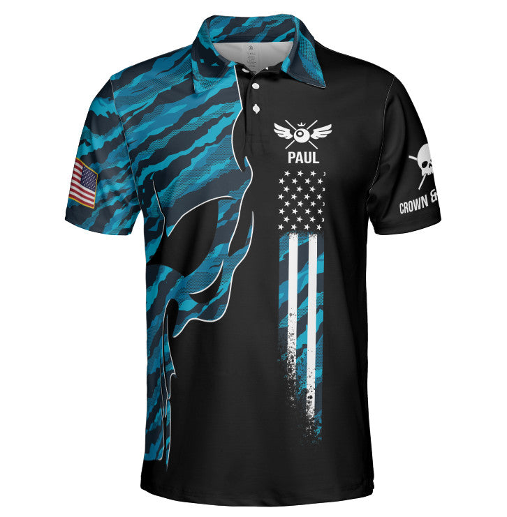 Skull Blue Camouflage Custom Billiard Shirts for Men, Men's Billiard Polo Shirts, Custom Billiard ball for Team Name SO0590