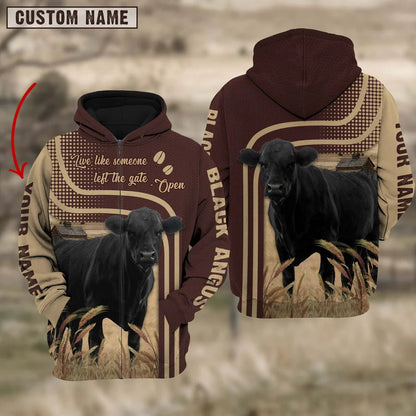 Personalized Name Black Angus Cattle Hoodie 3D All Over Print Zip Up Hoodie For Farm Lover SO0423