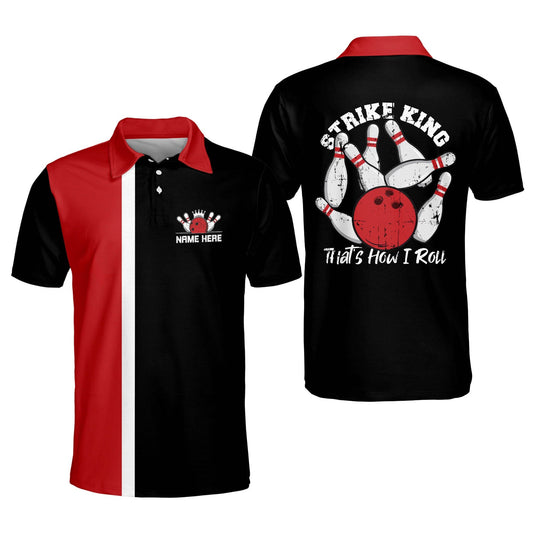 Custom Strike King That's How I Roll Bowling Polo Shirt For Men, Custom Black And Red Funny Bowling Shirt BM0067