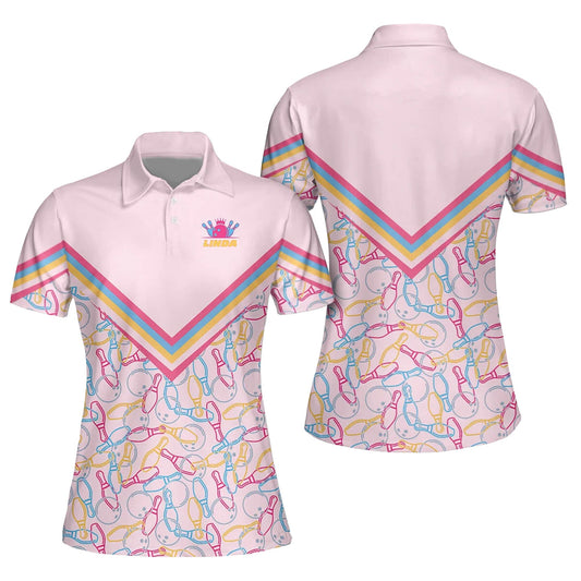 Custom Bowling Shirt For Women, Custom Womens Pink Bowling Polo Shirt BW0025