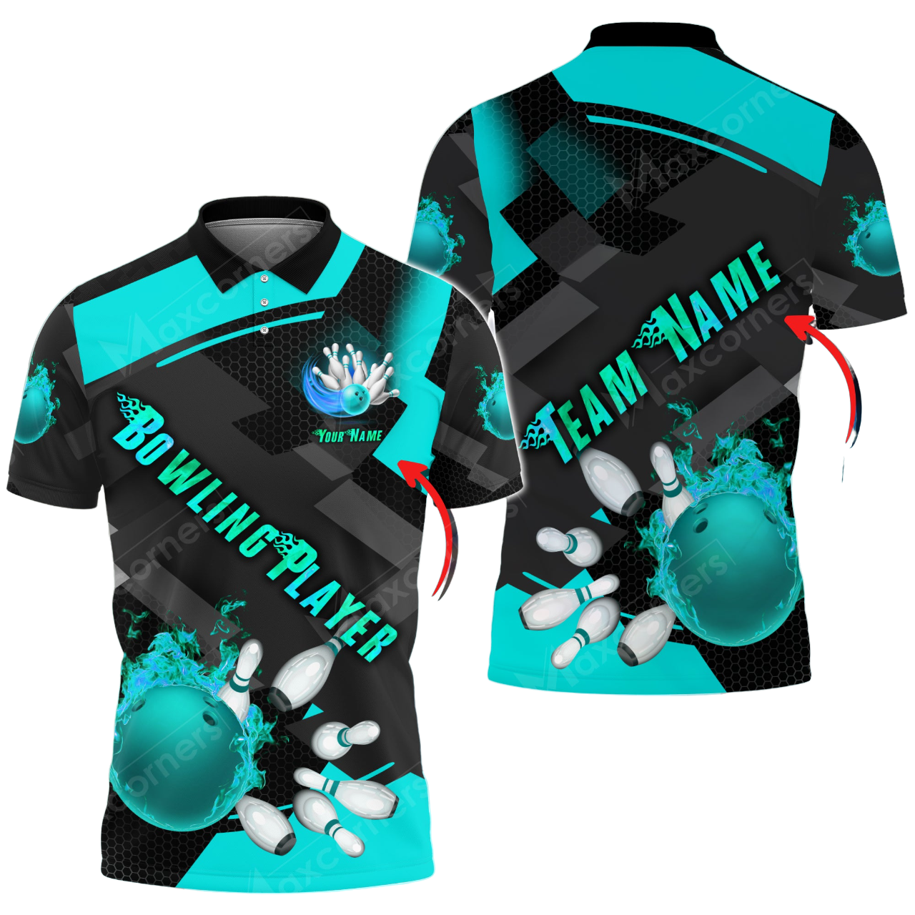 Custom Flame Bowling Polo Shirts BO0326