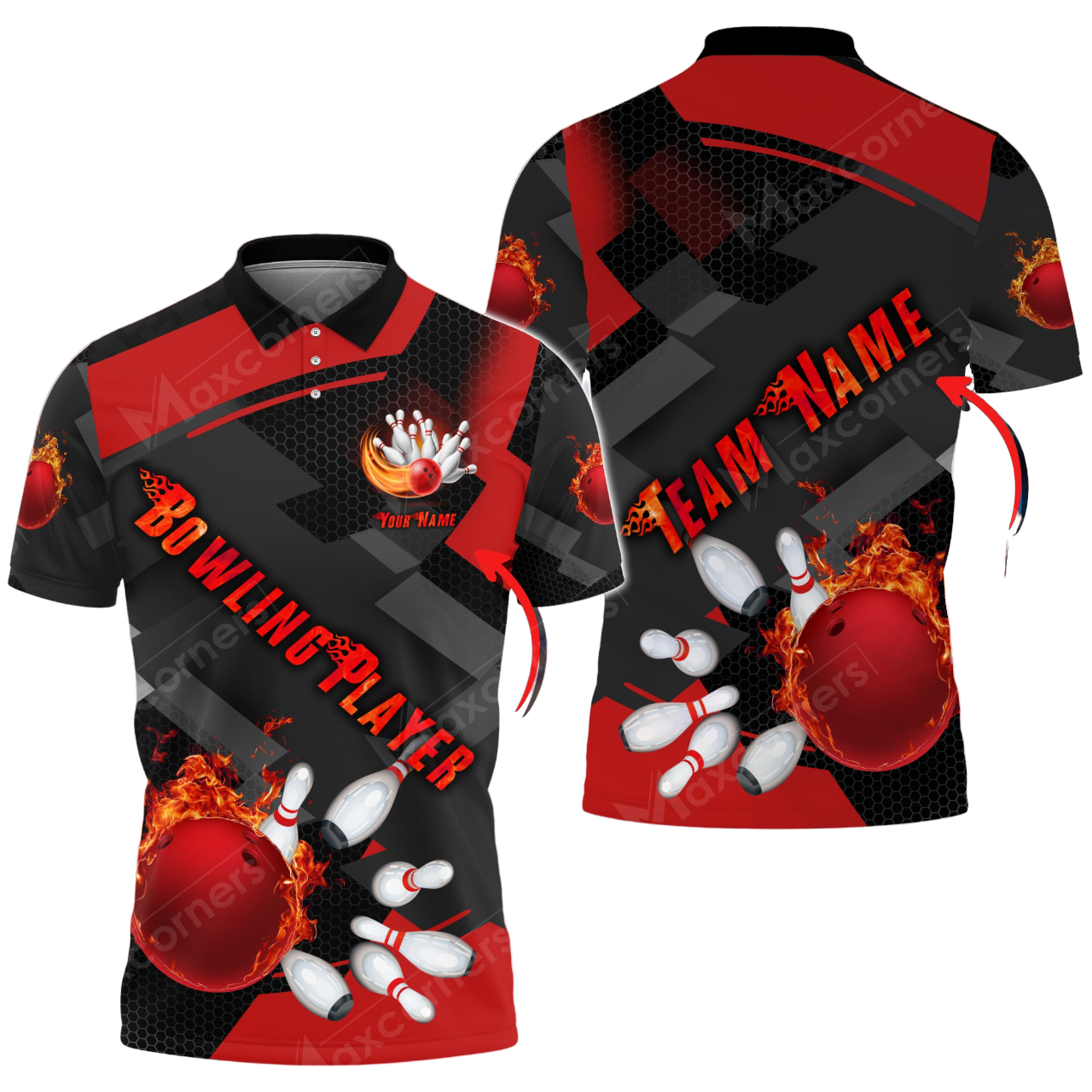 Custom Flame Bowling Polo Shirts BO0326