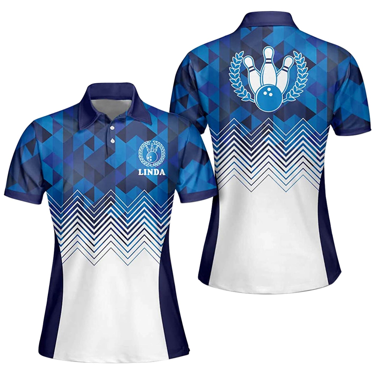 Geometric Blue Women Bowling Shirt BW0001