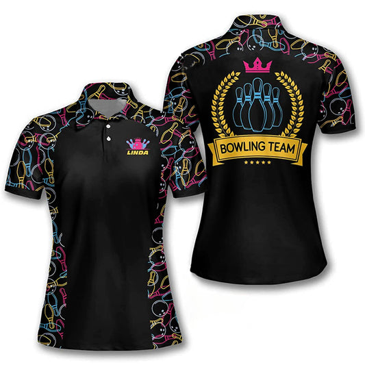 Custom Team Black Bowling Polo Shirt For Women, Custom Bowling Shirt BW0012