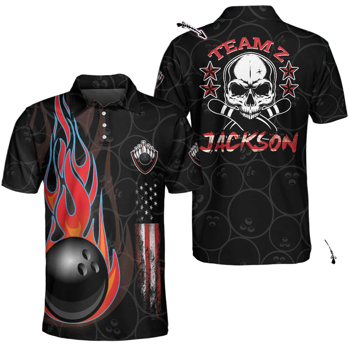 Custom Skull Flame Bowling Polo Shirts BO0315