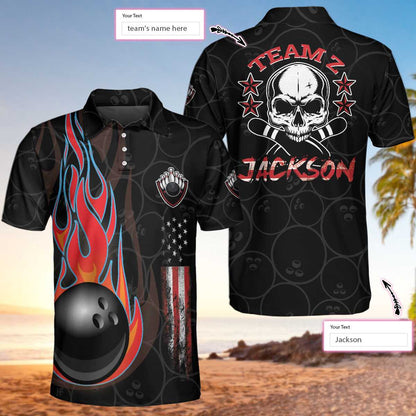 Custom Skull Flame Bowling Polo Shirts BO0315