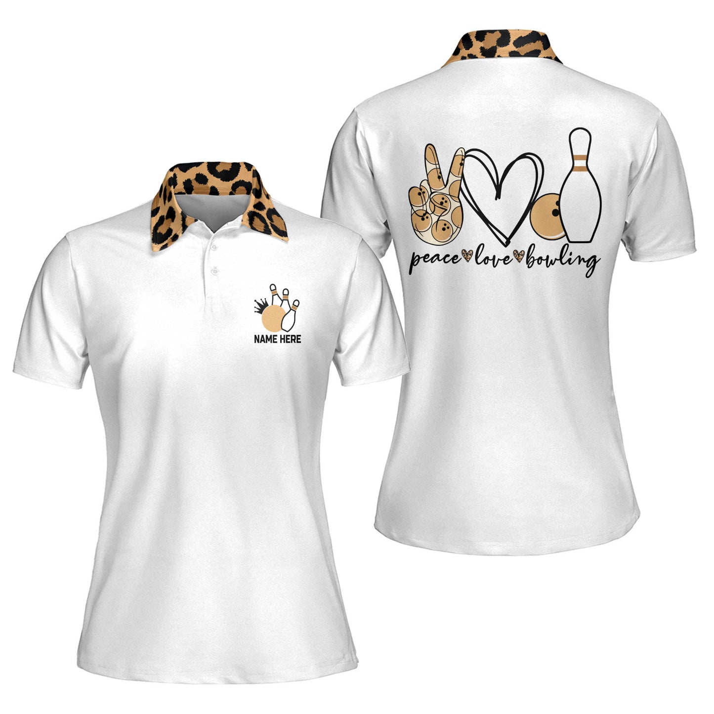 Custom Leopard Peace Love Bowling Polo BW0074