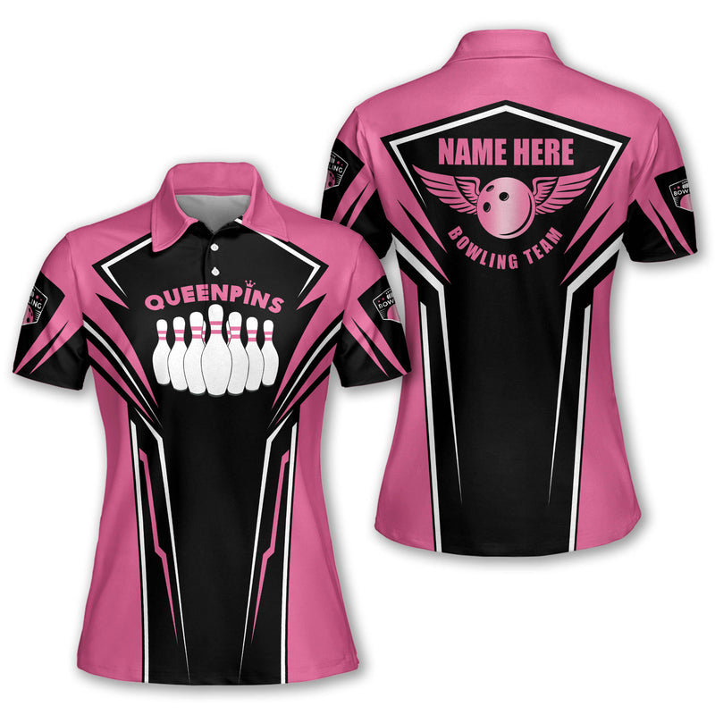 Tendpins Custom Pink Retro Bowling Shirts Short Sleeve Polo for