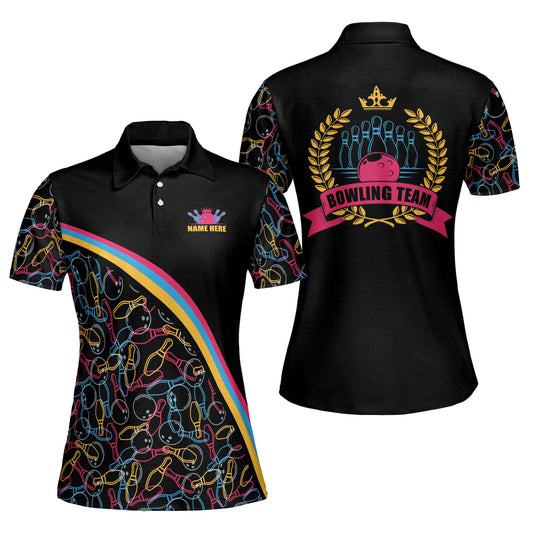 Custom Women Bowling Shirt, Custom Team Black Women's Bowling Polo Shirts BW0031