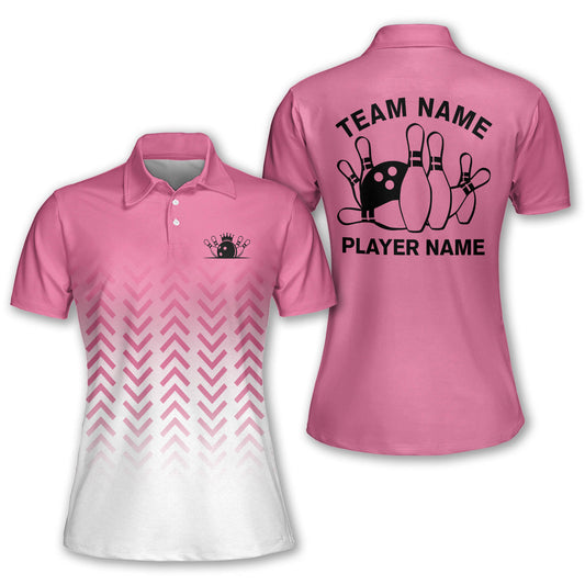 Custom Team Pink Bowling Polo Shirt For Women, Custom Bowling Shirt BW0083