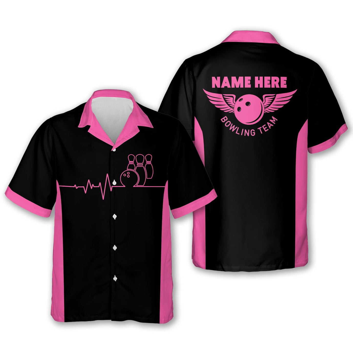 Custom Women Bowling Shirt, Custom Team Black And Pink Bowling Hawaiian Shirts For Women HW0144