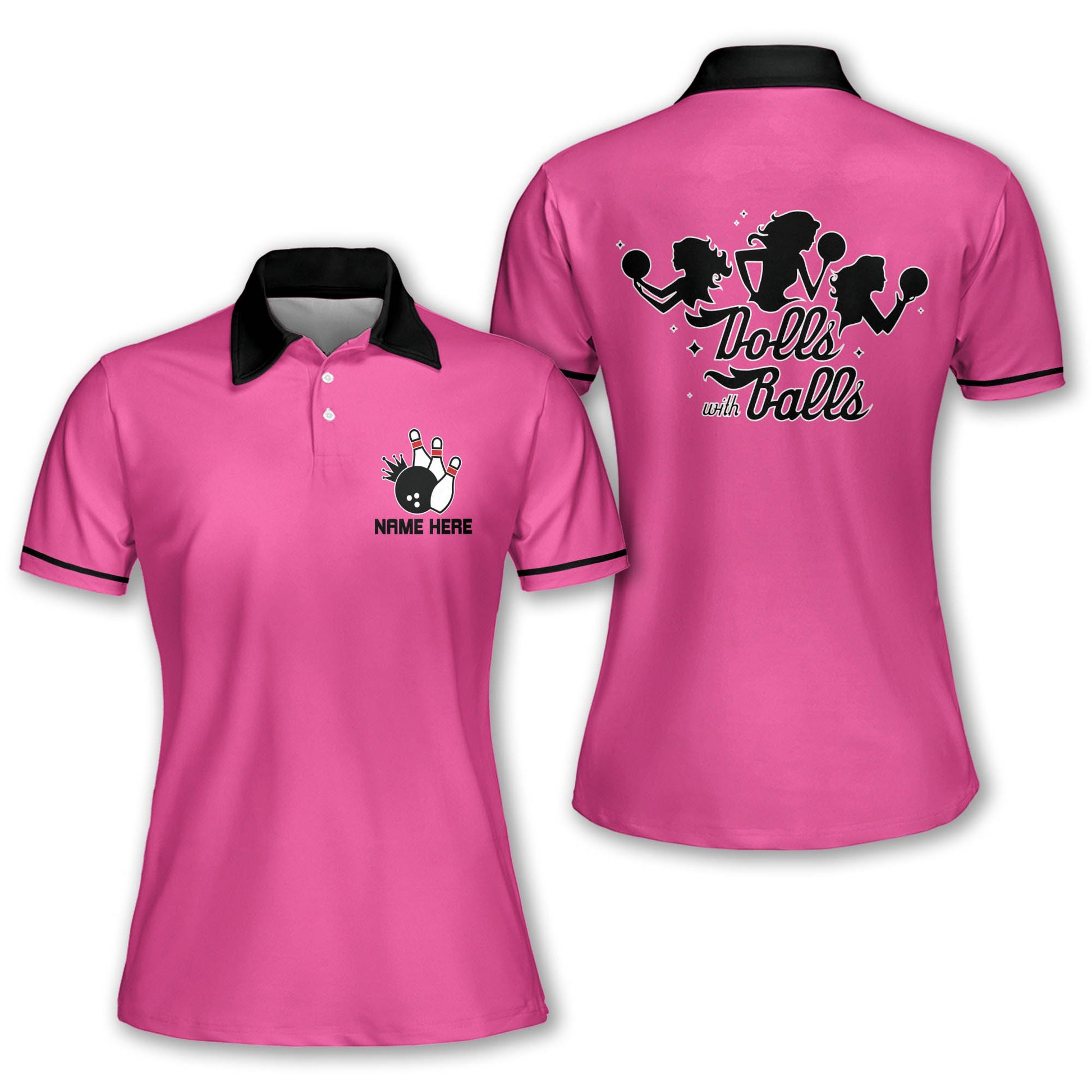 Tendpins Custom Pink Retro Bowling Shirts Short Sleeve Polo for