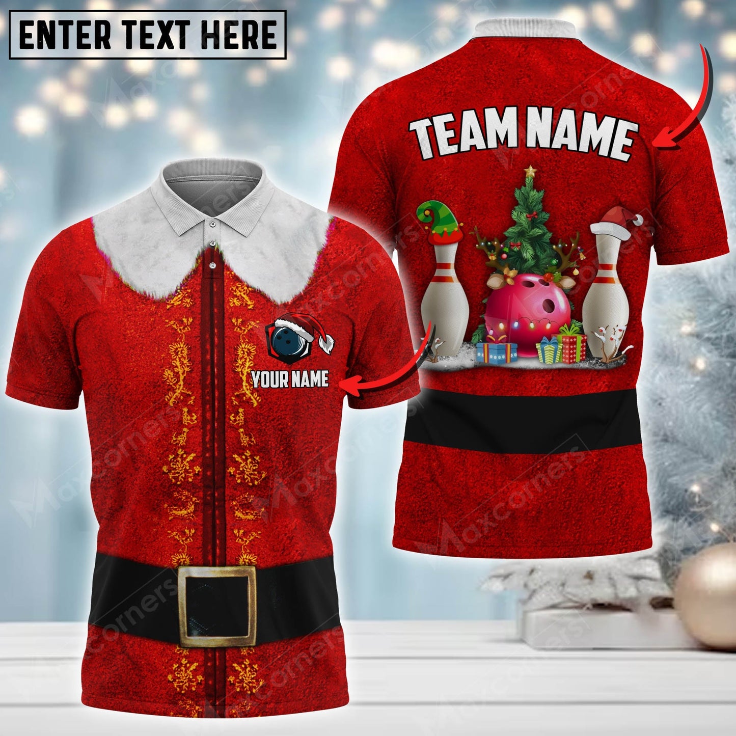 Custom Christmas Bowling Polo Shirts For Team BO0385