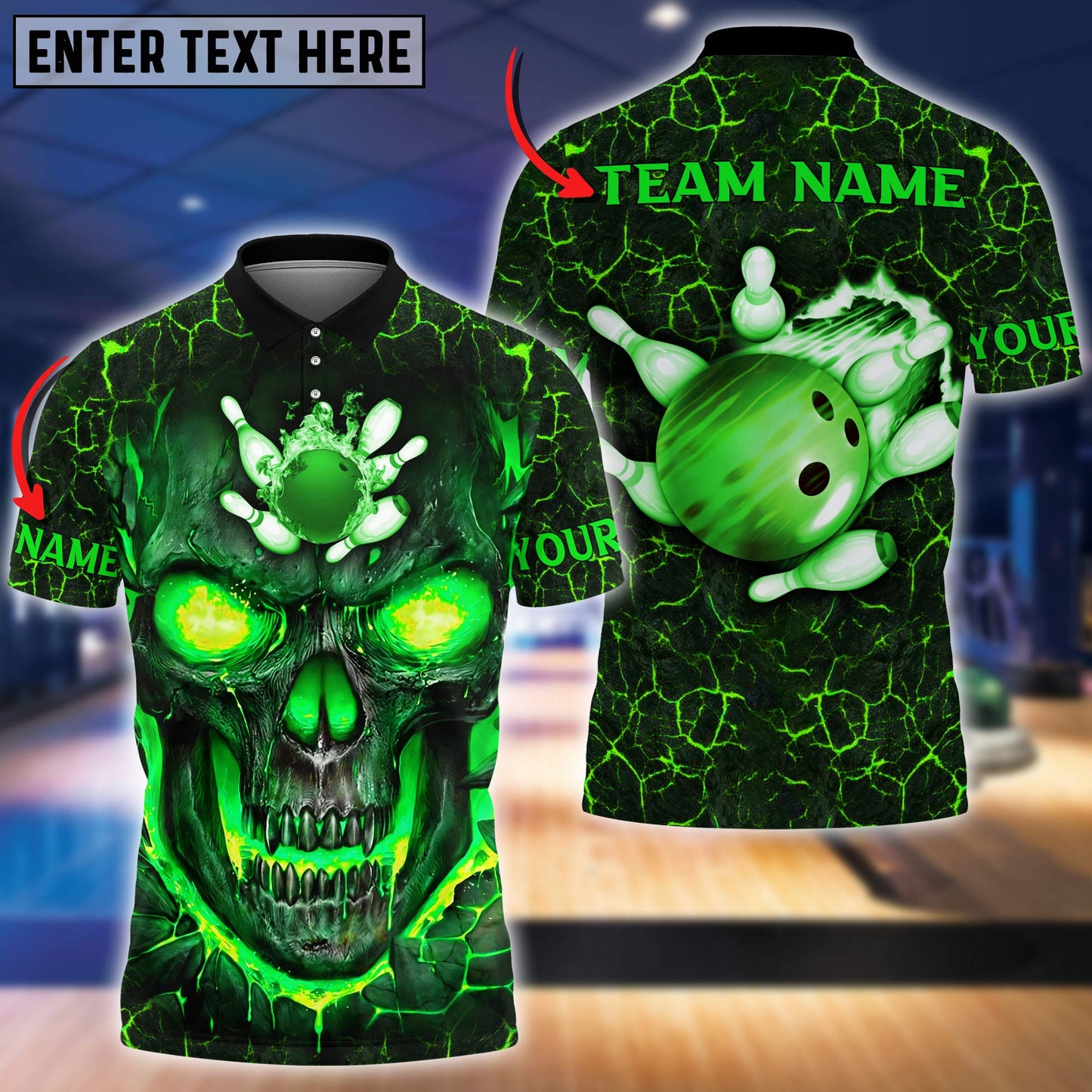 Custom Skull Flame Bowling Polo Shirts BO0335