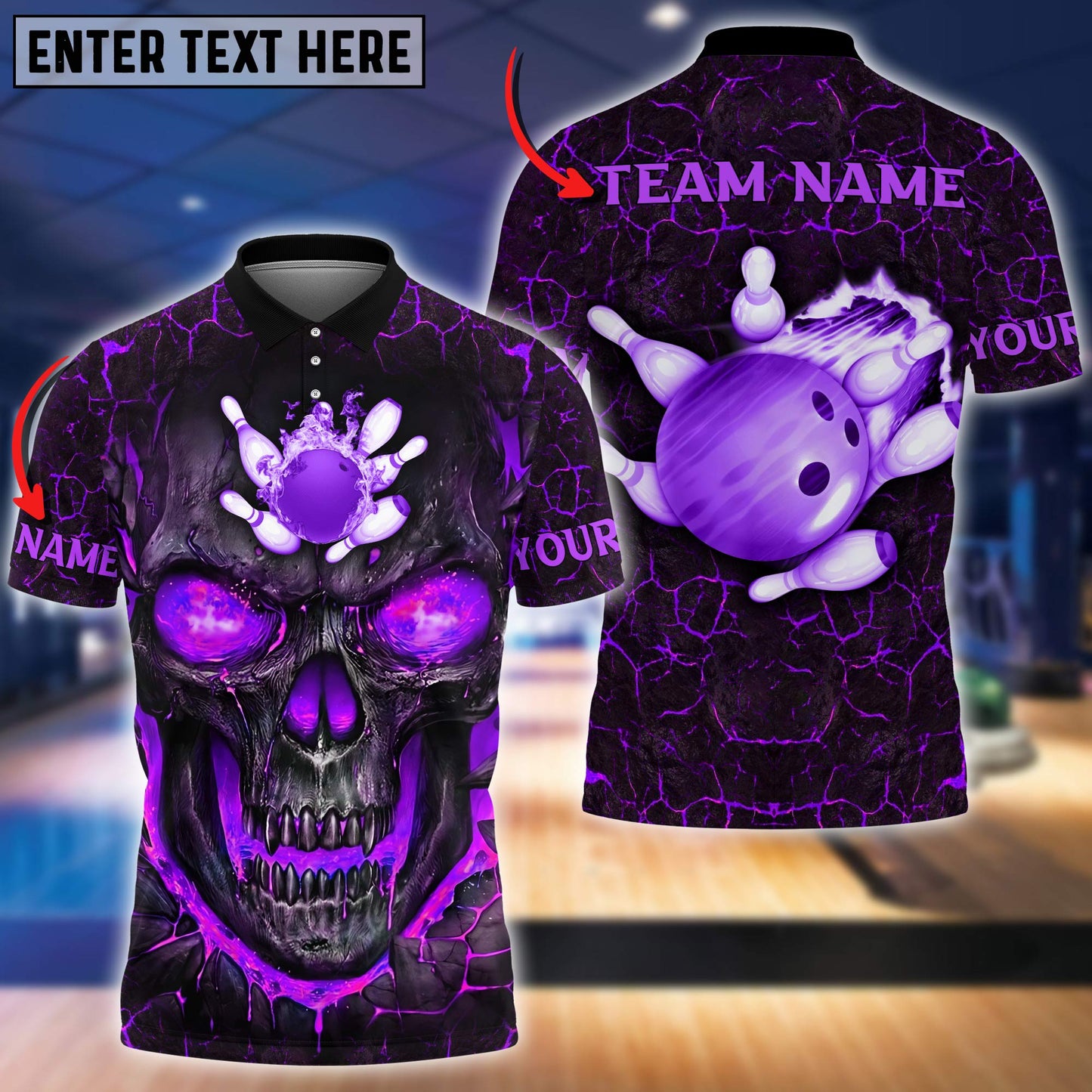 Custom Skull Flame Bowling Polo Shirts BO0335