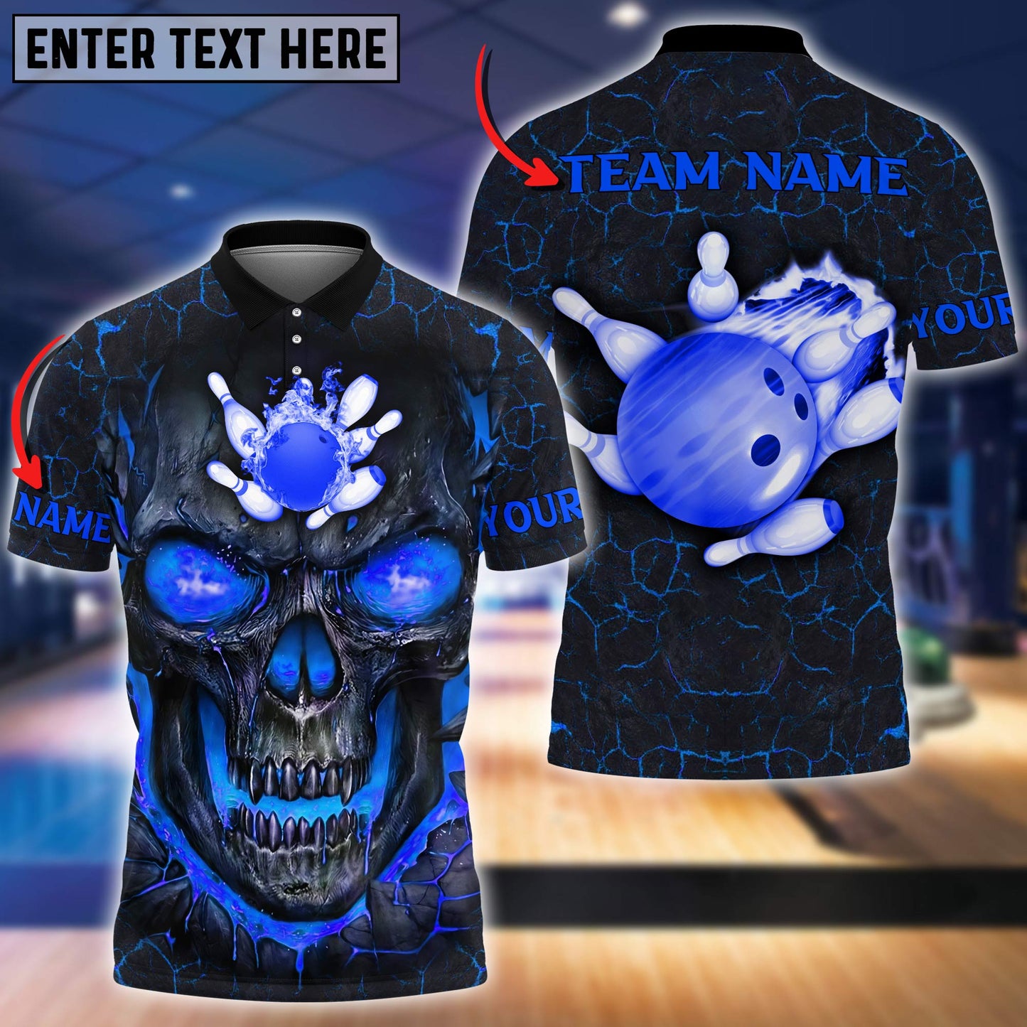 Custom Skull Flame Bowling Polo Shirts BO0335