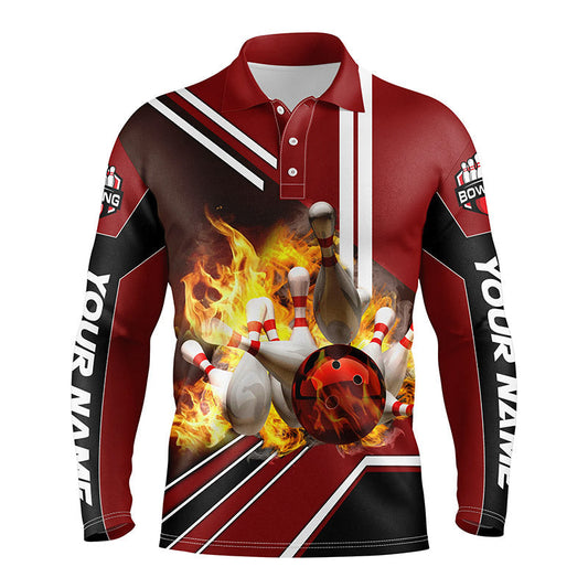 Custom Flame Bowling Polo Long Shirts BO0246