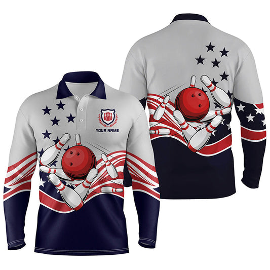 Custom American Flag Bowling Polo Long Shirts BO0293