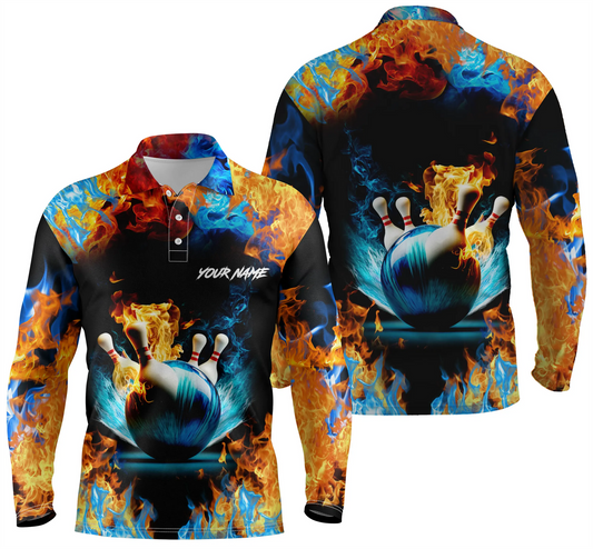 Custom Flame Bowling Polo Long Shirts BO0244