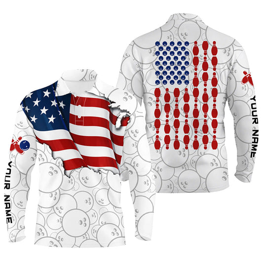 Custom American Flag Bowling Polo Long Shirts BO0296