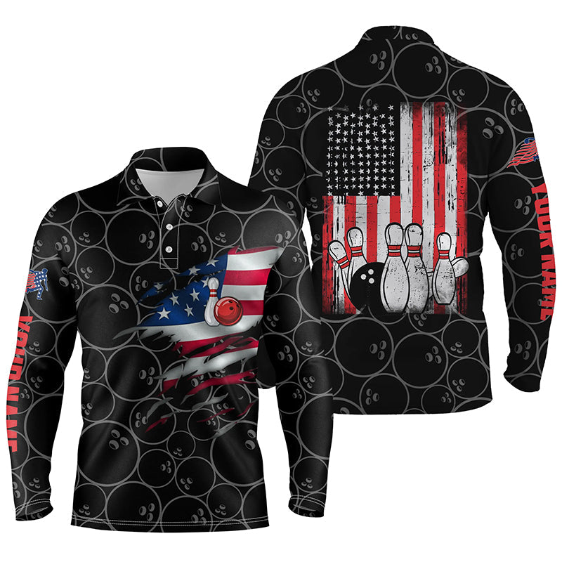 Custom American Flag Bowling Polo Long Shirts BO0290