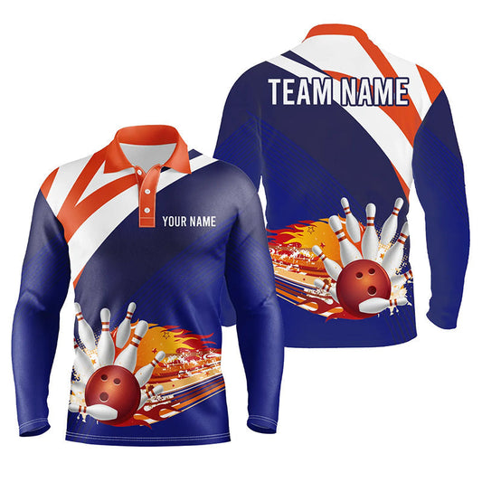 Custom Flame Bowling Polo Long Shirts BO0253