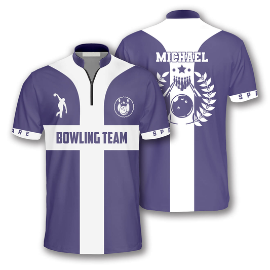 Custom Team White And Purple Bowling Jerseys Shirt For Men, Custom Bowling Shirt BO0189