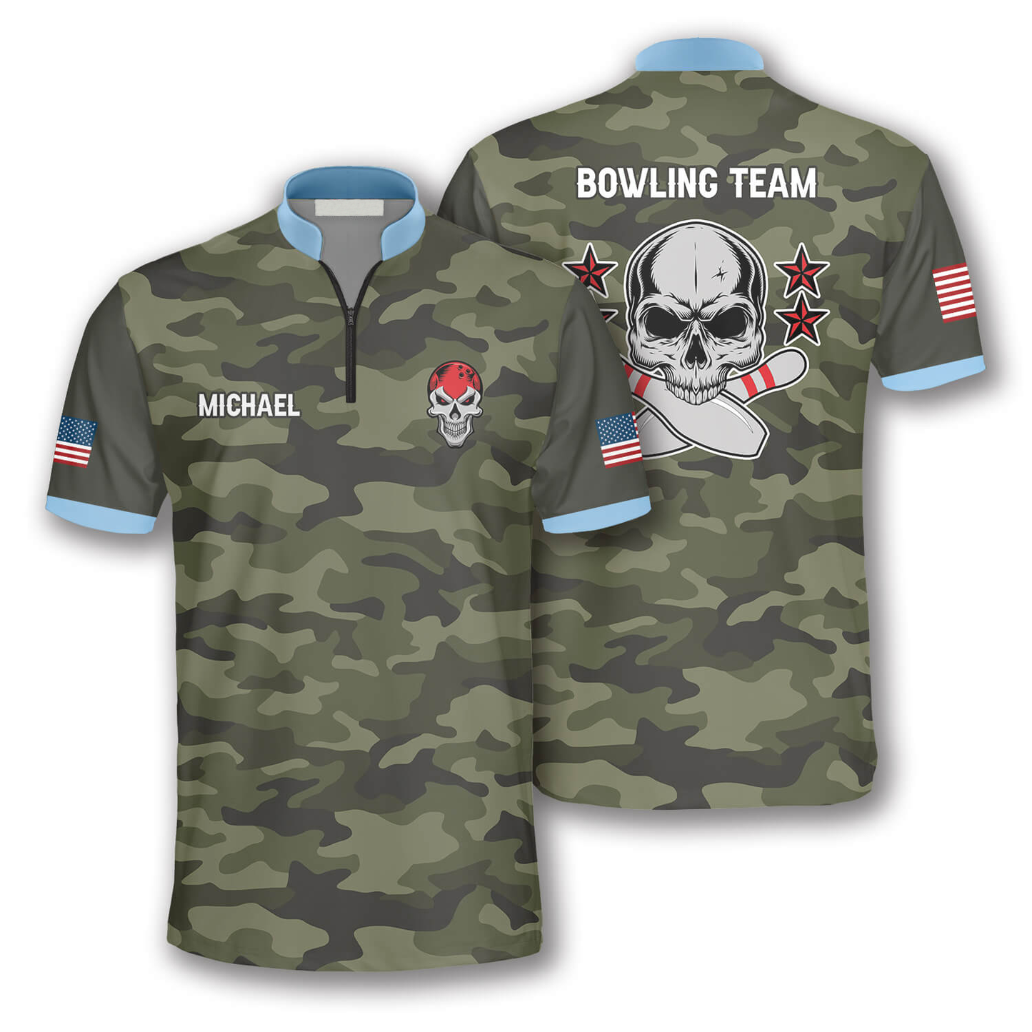 Custom Skull Camo Bowling Jersey For Team BO0153