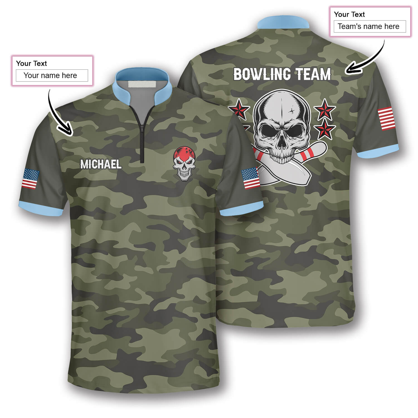 Custom Skull Camo Bowling Jersey For Team BO0153