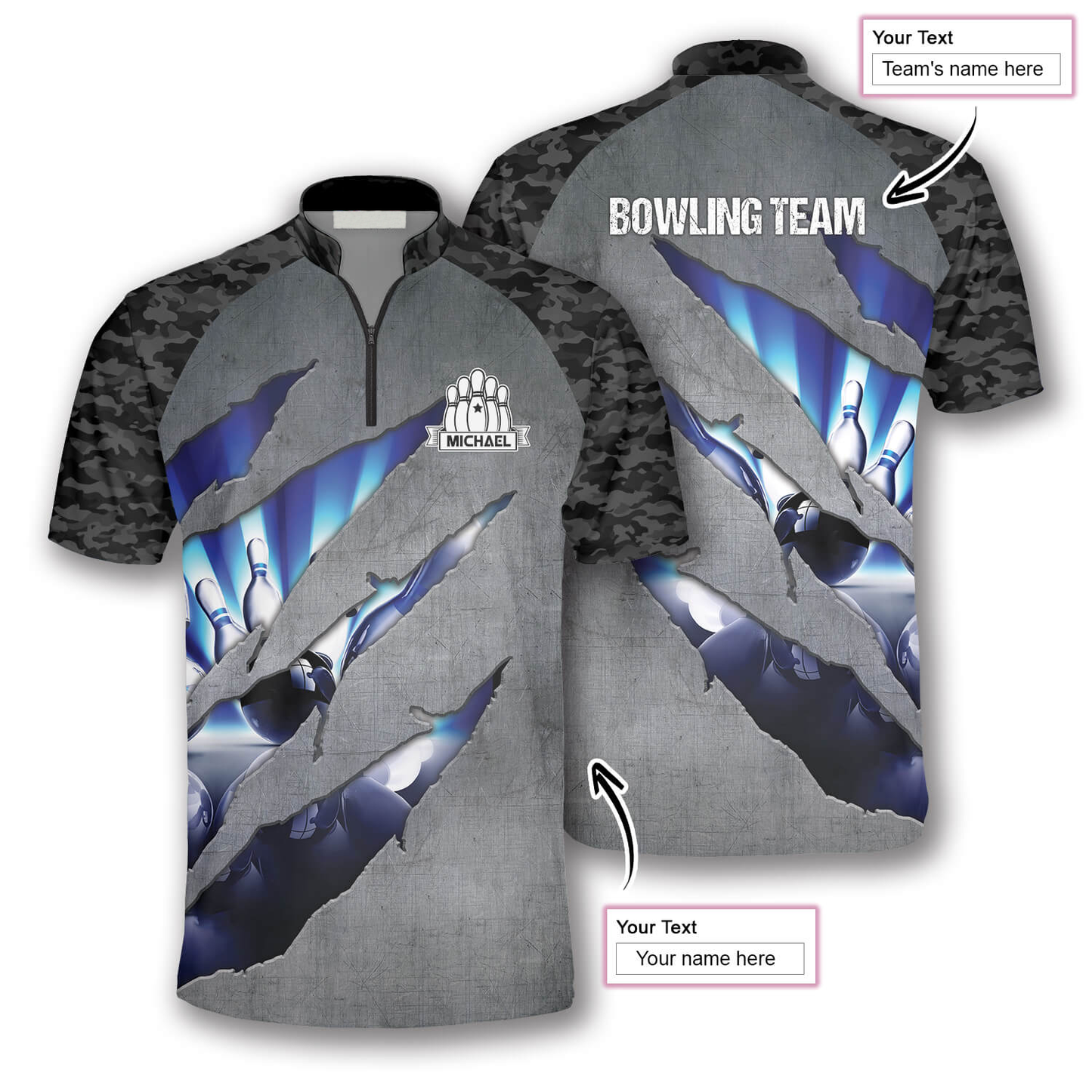 Custom Camo Bowling Polo Shirts For Team BO0069