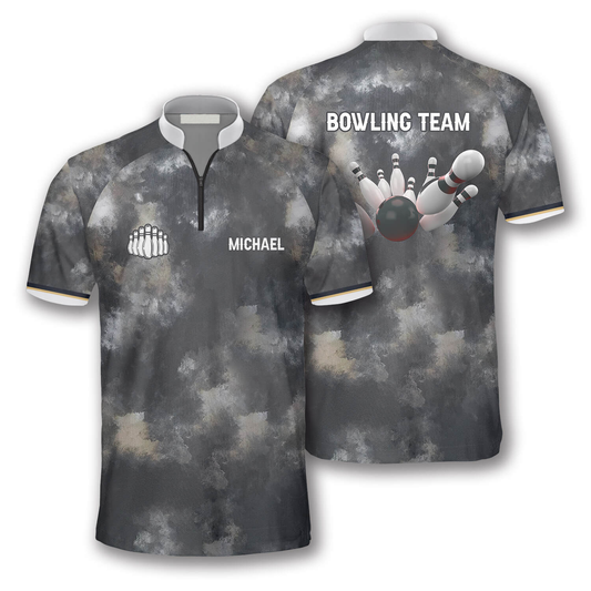 Custom Team Grey Bowling Jerseys Shirt For Men, Custom Bowling Shirt BO0194