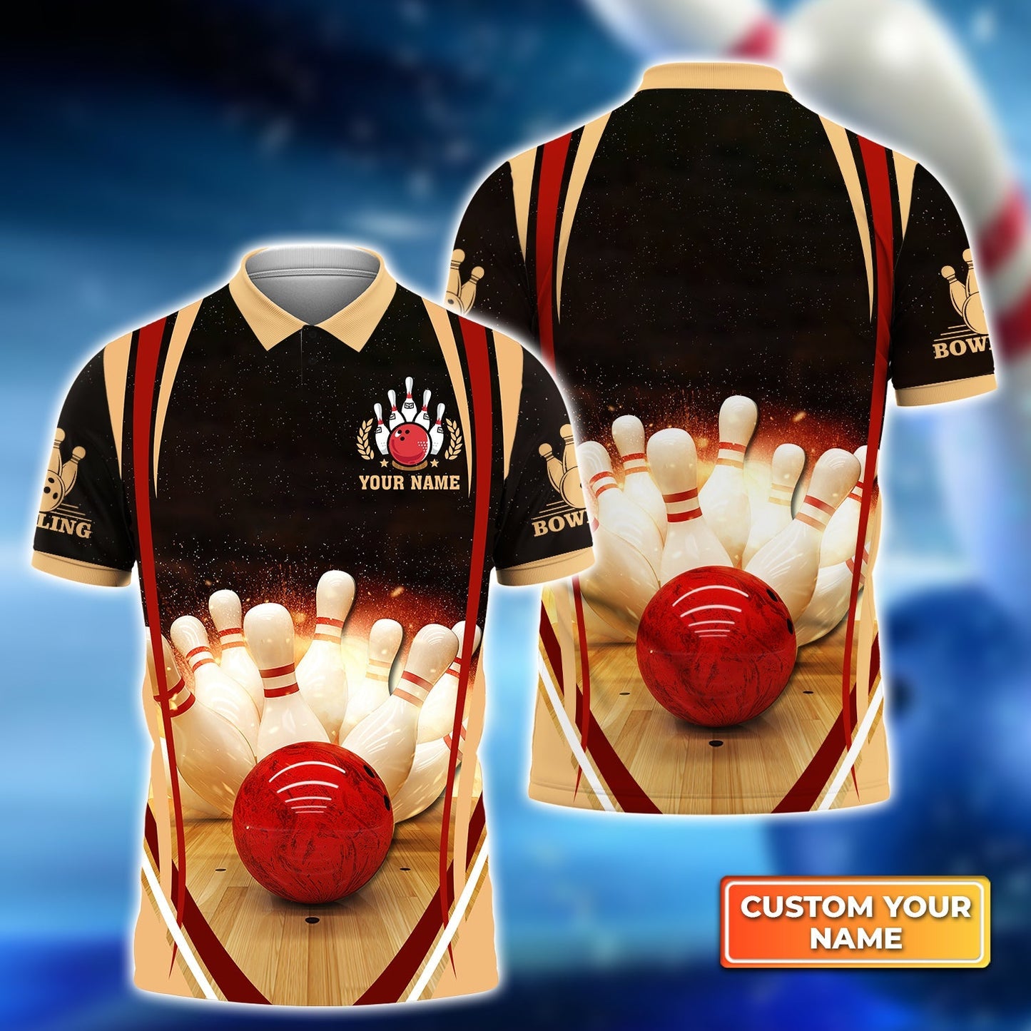 Custom Flame Bowling Polo Shirts Unisex BO0078