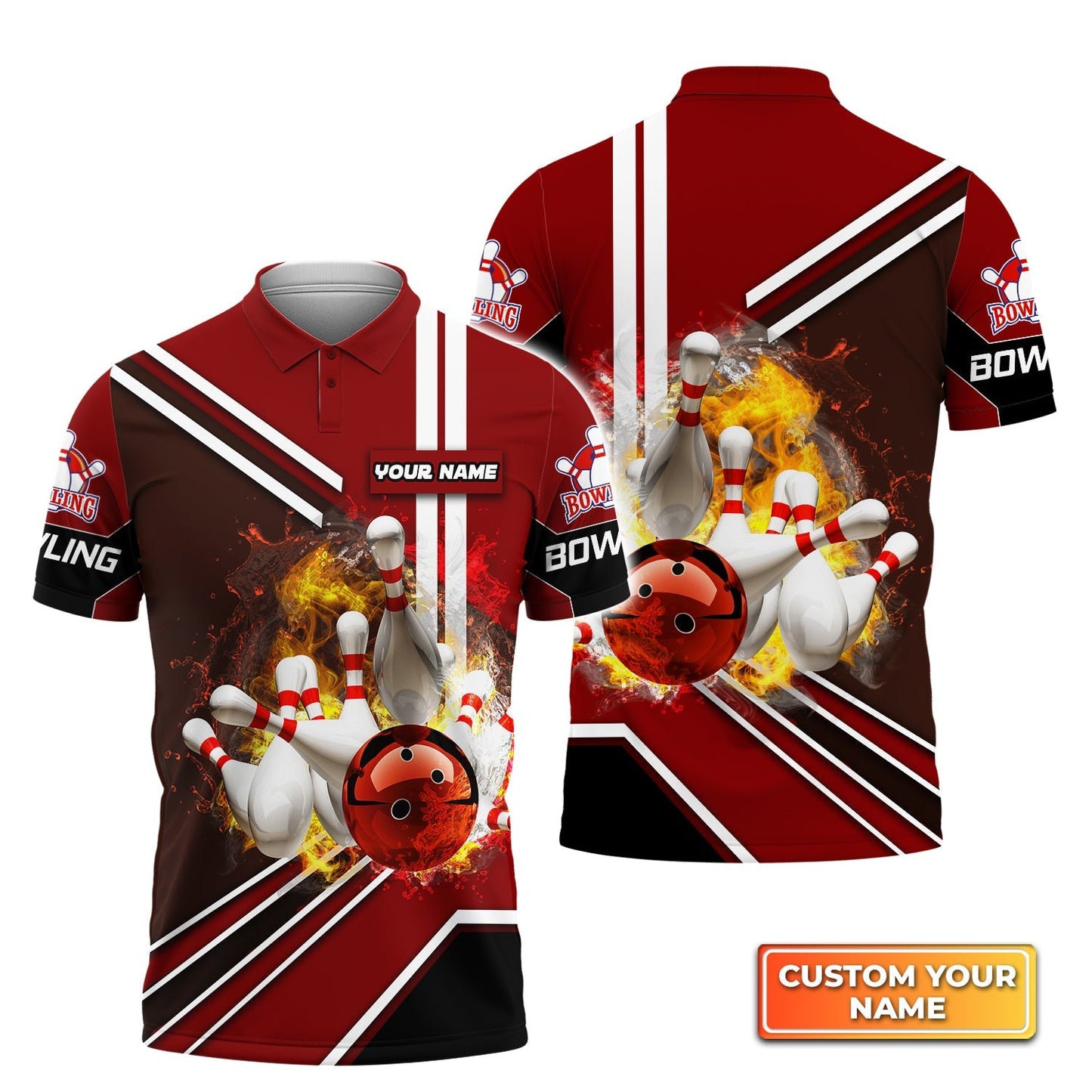 Custom Flame Bowling Polo Shirts Unisex BO0081