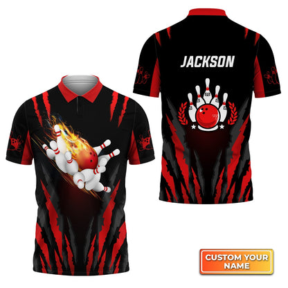 Custom Flame Bowling Polo Shirts For Men Women BO0058