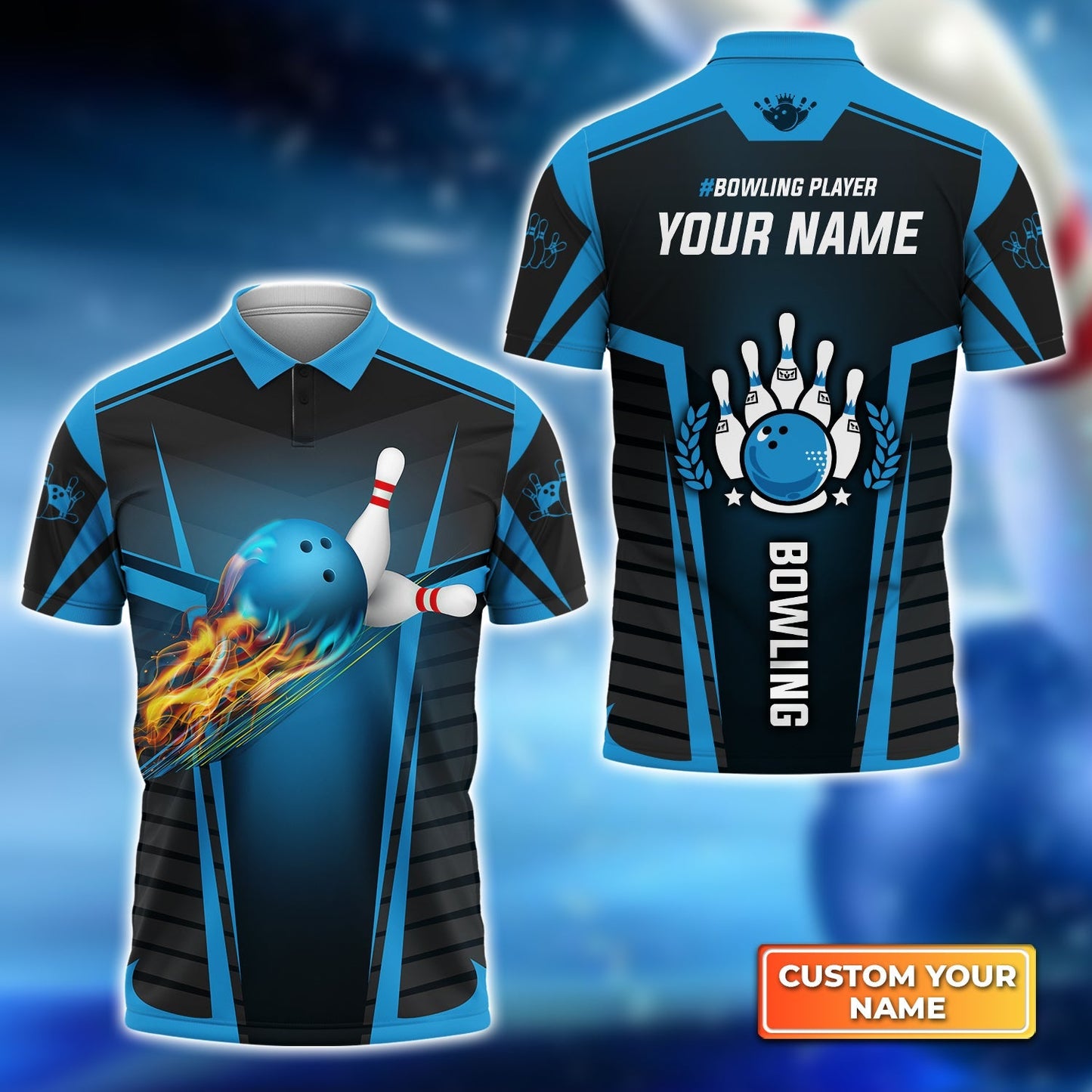 Custom Flame Bowling Polo Shirts Unisex BO0082