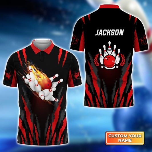 Custom Flame Bowling Polo Shirts For Men Women BO0058